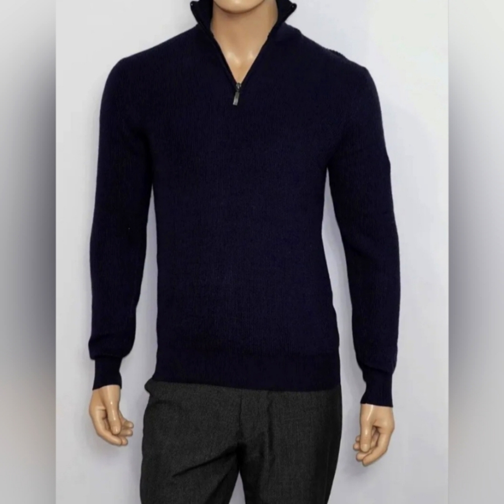 Moncrief Long Sleeve Sweater with Stand Up Collar & 1/4th Zip Black SMALL $315